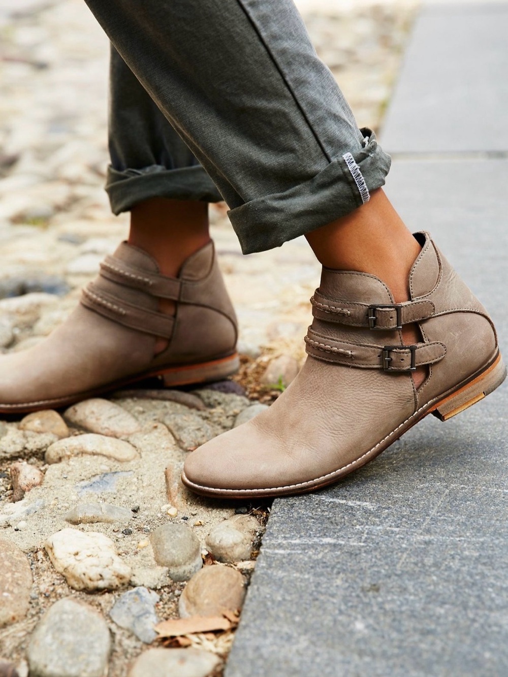 Free People Braeburn Leather Double-Strap Ankle Boots in Brown. SZ 38 (7.5)
